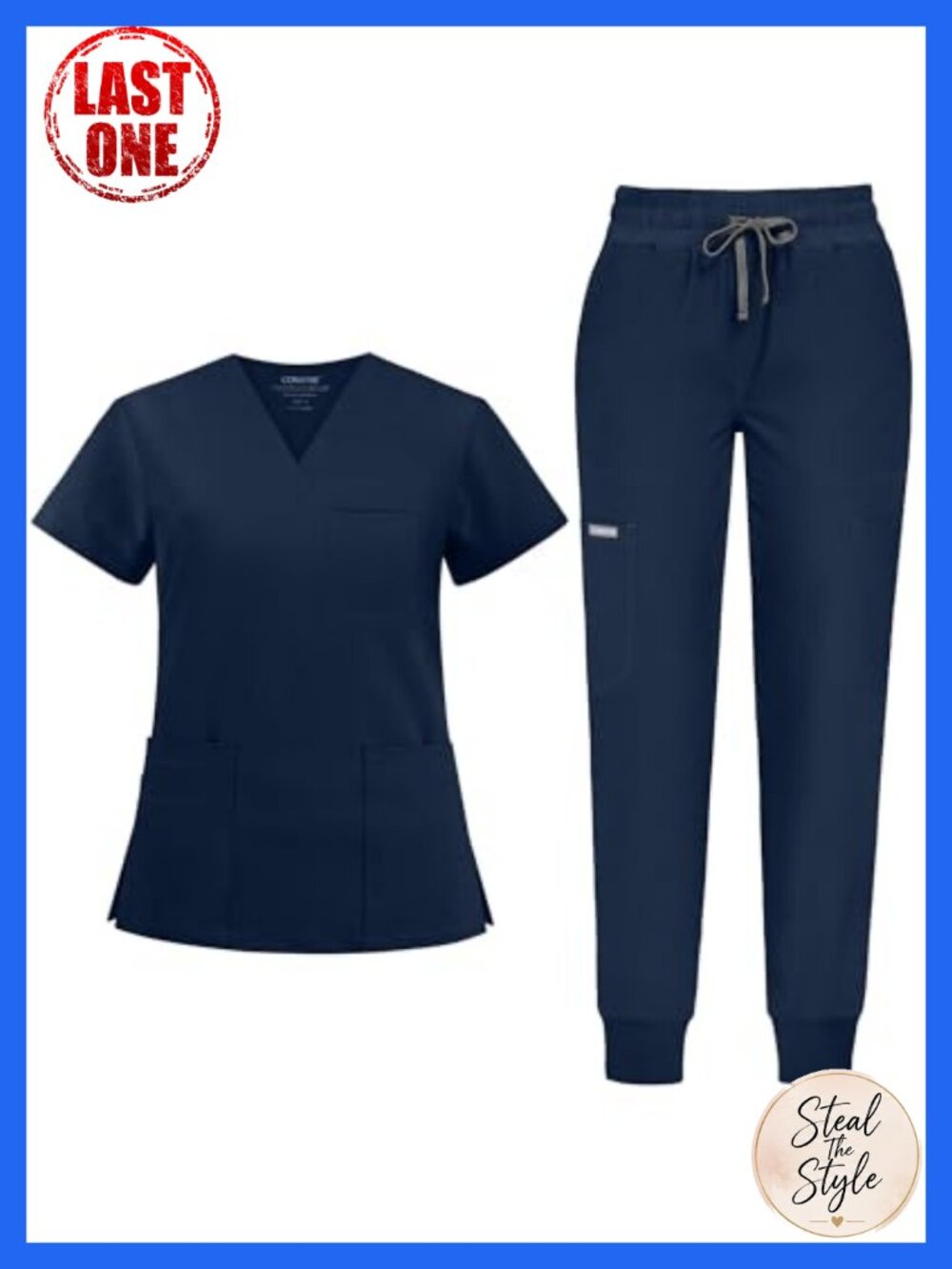 Women's Scrub Set V-Neck Top Jogger Pants 11 Pockets 4-Way Stretch Medical